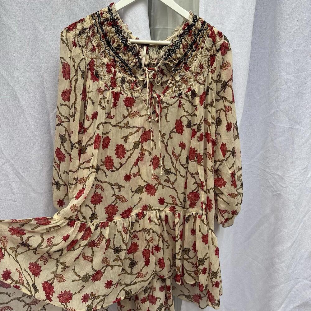 Free People Keeping Up With Kara Tunic Pink Combo Floral Sheer Boho Small